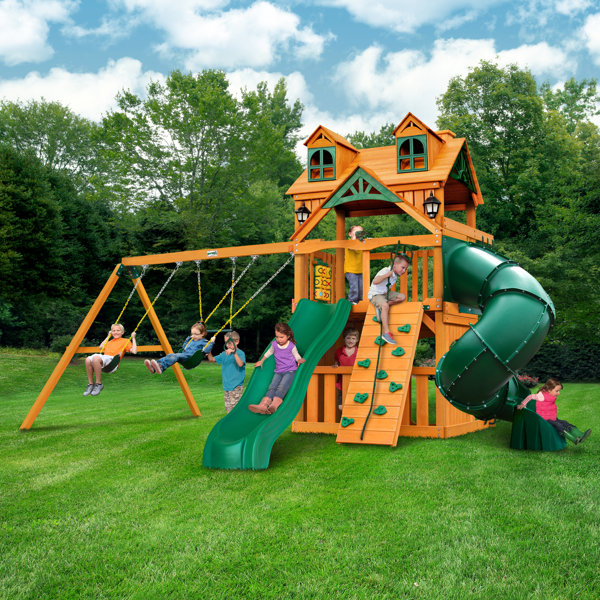 Gorilla Playsets Mountaineer Clubhouse Swing Set with Wood Roof